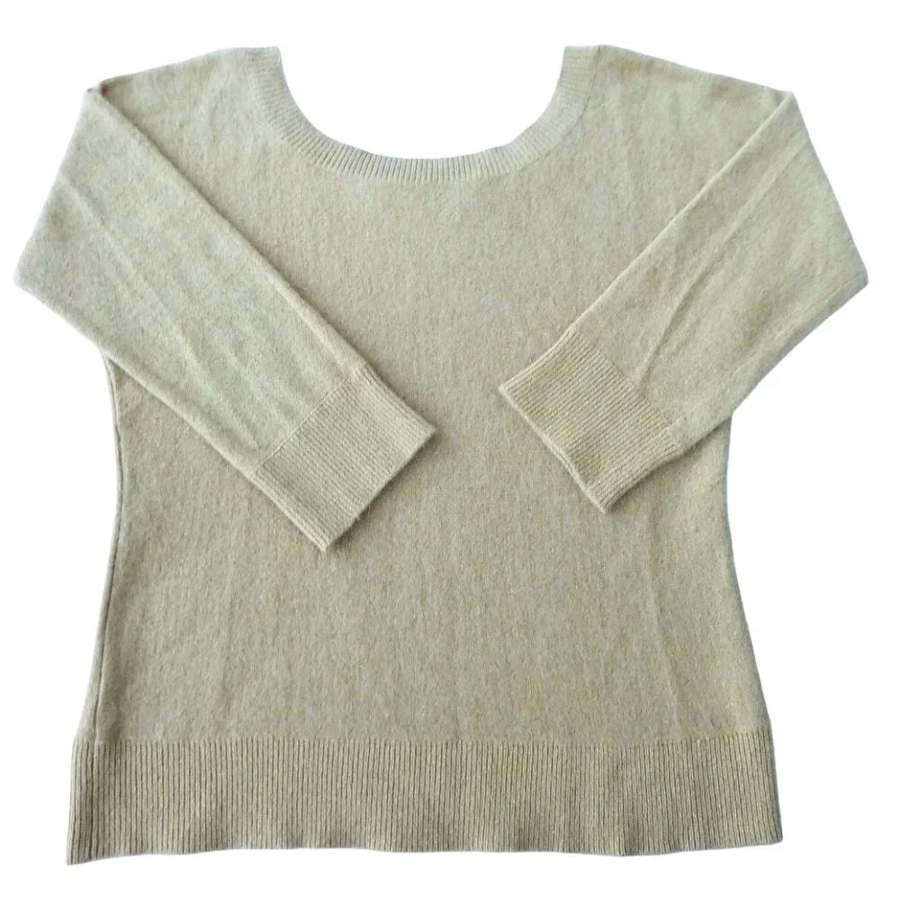 LaMBSWool ANGoRRa Banana Republic Sweater Pullover Beige Ribbed Crewneck XL